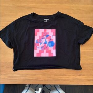 Old Navy Minnie Cropped Black Tee with Pink Accent and Minnie Disney Logo